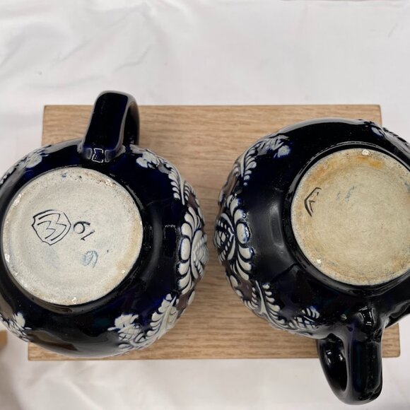 Set of 4 Wick-Werke Germany Cobalt Blue Mugs Cups Floral Leaves Pineapples - Picture 7 of 15